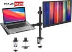 Dual Laptop and Monitor Stand with Clamp/Grommet Base - Adjustable Desk Mount with Ventilated Tray for Efficient Workspace