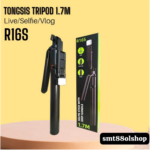 R16S 1.7M Extendable Selfie Stick with Tripod Stand, Adjustable Grip Handle, Wireless Bluetooth, Rechargeable LED Light, and USB Charging - Perfect for Mobile Photography, Video Recording, Vlogging, and Live Streaming with Enhanced Stability - Image 2