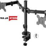 LB-T022 Double Screen Stand, Fully Adjustable Computer Monitor Desk Clip Arms, Fits Most Monitors Up To 32 KG Max 100 X 100 VESA, Rotation & Tilt, Black