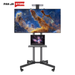 PakJAStore Mobile TV Stand with Wheels Height Adjustable for 32-65 Inch LCD LED Flat Curved Screen TVs Black Rolling TV Cart Floor Stand Portable with Shelf
