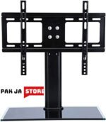 Home Design Table Top TV Stand for 37-70 inch LCD LED TVs Height Adjustable TV Base Stand with Tempered Glass Base & Wire Management