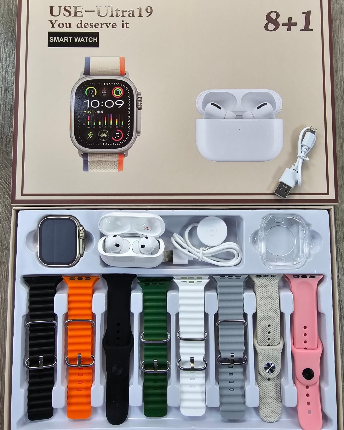 298c2bceaa22d31eff0866ac5f007c42.jpg Crown S10 Big Screen Smartwatch with Free AirPods 2 - 2.3 Inch Display & 7 Straps Bundle - Image 1
