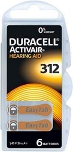 Duracell Activair Hearing Aid Batteries - Size 312, Pack of 6