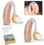 Senior citizen wearing AXON F-138 ear sound amplifier showing clear hearing solution in Karachi Pakistan