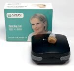AXON K-188 Hearing Aid device displayed next to its branded packaging box.