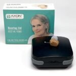 AXON K-188 Hearing Aid device displayed next to its branded packaging box.