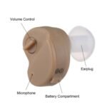Labeled AXON K-80 hearing aid parts microphone volume control earplug battery compartment