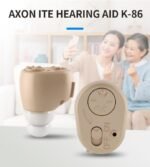 AXON K-86 in-ear hearing aid used by seniors in a daily lifestyle scene showing clear voice amplification.