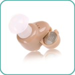 Close up of Axon hearing aid battery compartment showing A63 battery cell in Pakistan.