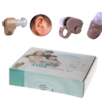 Various Axon hearing aid models and box packaging available for online purchase in Karachi.