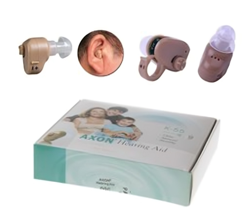 Various Axon hearing aid models and box packaging available for online purchase in Karachi.