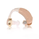 WT A-22 Hearing Aid internal build showing light brown transparent body and gold earpiece.