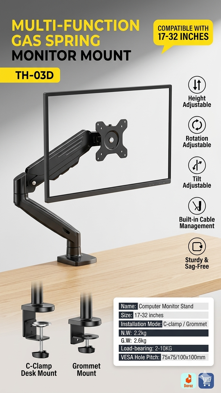 Buy Monitor Stand Gas Spring Arm Pakistan TH-03D Pakjastore