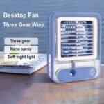 Mini desktop fan 3 gear wind nano spray soft night light USB rechargeable Pakistan