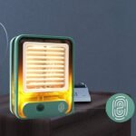 Mini desktop fan with warm LED night light glowing on bedside table Pakistan bedroom