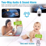 V380 Pro Camera demonstrating two-way audio communication and sound alarm features