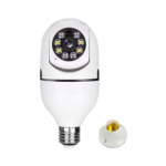 Close-up of V380 Pro white bulb camera design with E27 socket and separate mounting base