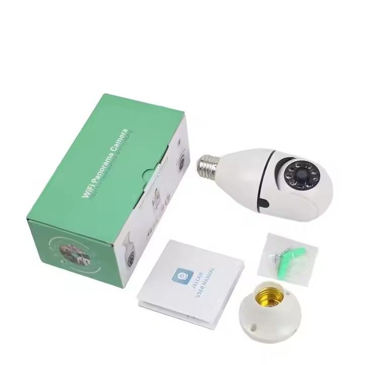 V380 Pro WiFi Panorama Camera green packaging box with user manual and accessories