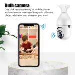 V380 Pro WiFi Bulb Camera displaying live footage of a child playing on a smartphone